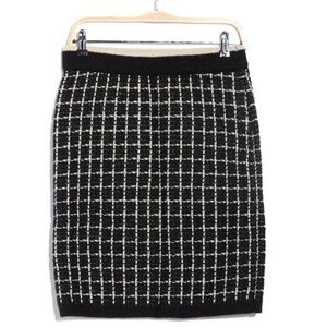 Ellen Tracy Skirt Black and White size L Plaid Knit Stretch Metallic NWT